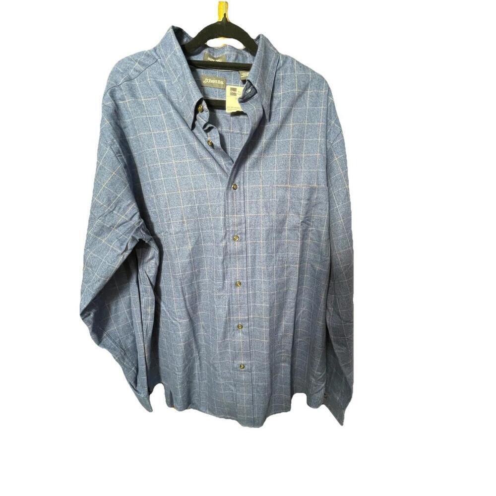 NWT St John's Bay Men Jaspe Twill Shirt Lrg Blue/Gold Button Down Long Slv